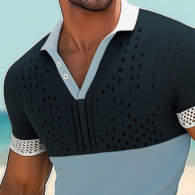Men's Summer Fashion V-neck Colorblock Knitted T-shirt ASW0780D6U