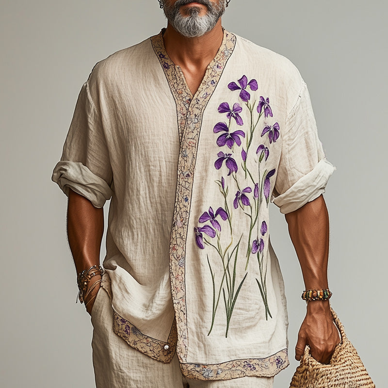 Men's Spring Fashion Retro Cotton and Linen Long Sleeve Shirt