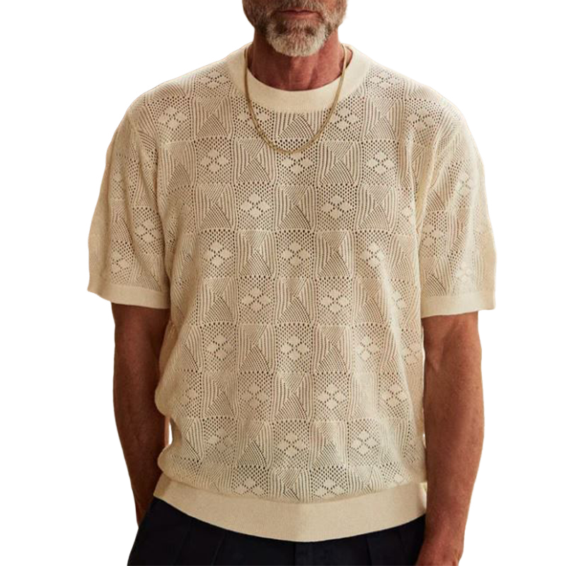 Herren Frühling und Sommer Mode Lässig Rundhals Exquisite Gestrickte Kurzarm T-shirt ASW0976D9K