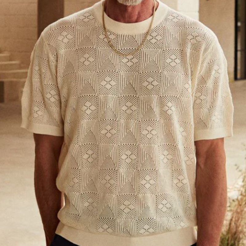 Herren Frühling und Sommer Mode Lässig Rundhals Exquisite Gestrickte Kurzarm T-shirt ASW0976D9K