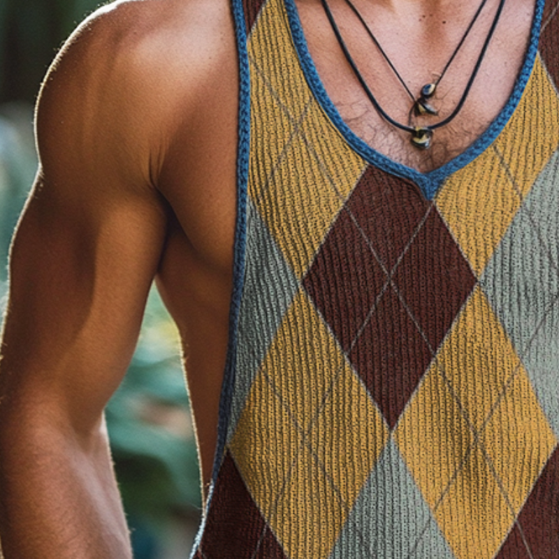 Men's Vintage Diamond Knit Crew Neck Tank Top ASW0829D9TO