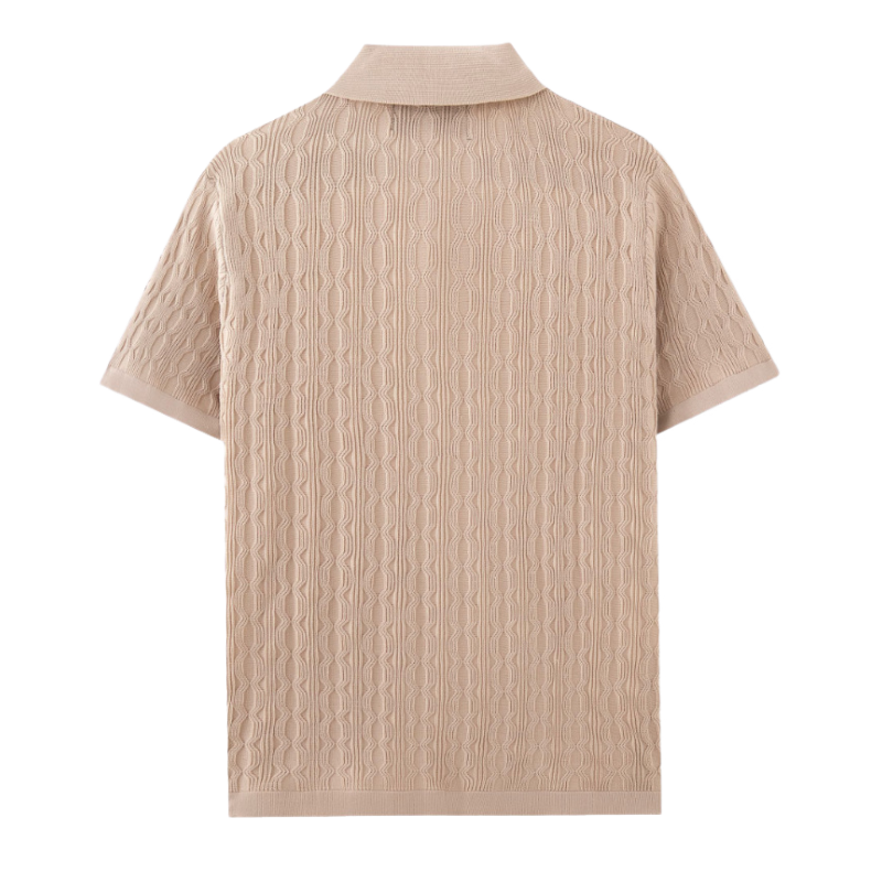 Men's Casual Geometric Jacquard Lapel Slim Fit Short Sleeve Knitted Cardigan MTA1034D7M