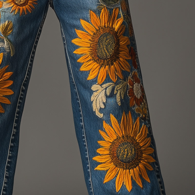 Men's Spring Fashion Vintage Embroidered Denim Casual Pants