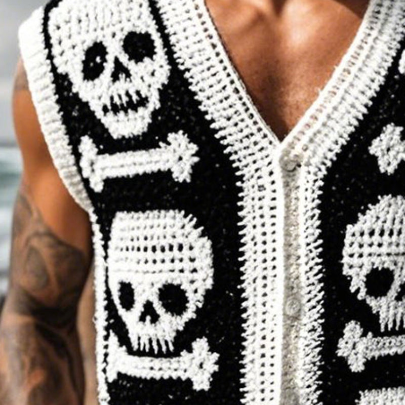 Herren Vintage Casual Skull Strick Einreihige Weste ASW1177D2TO