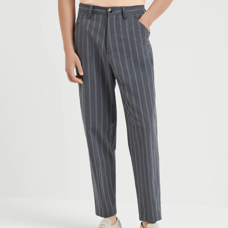 Men's Spring Fashion Classic Casual Cotton and Linen Striped Woven Fabric Pants