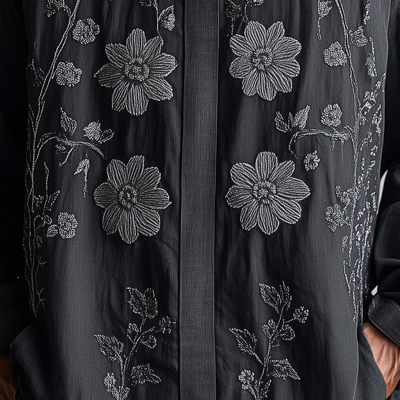 Men's Spring Retro Embroidery Long Sleeve Lightweight Breathable Casual Shirt
