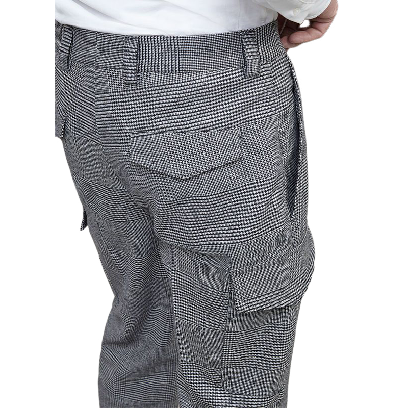 Men's Spring Fashion Classic Casual Houndstooth Multi-Pocket Pants