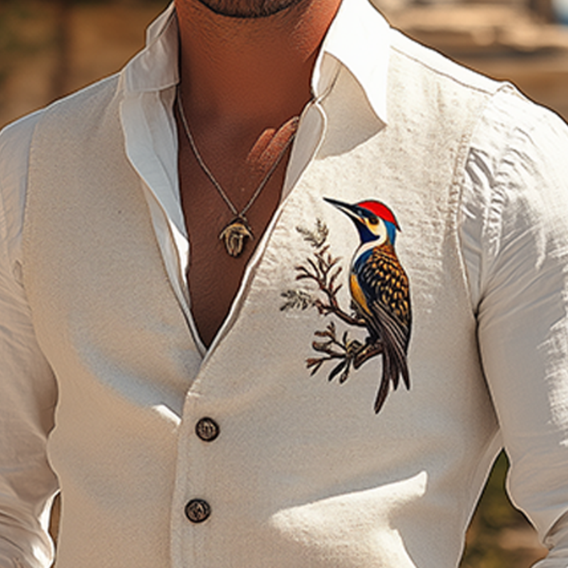 Gilet d'été décontracté en coton et lin pour homme, style hawaïen, brodé avec motif pic-vert