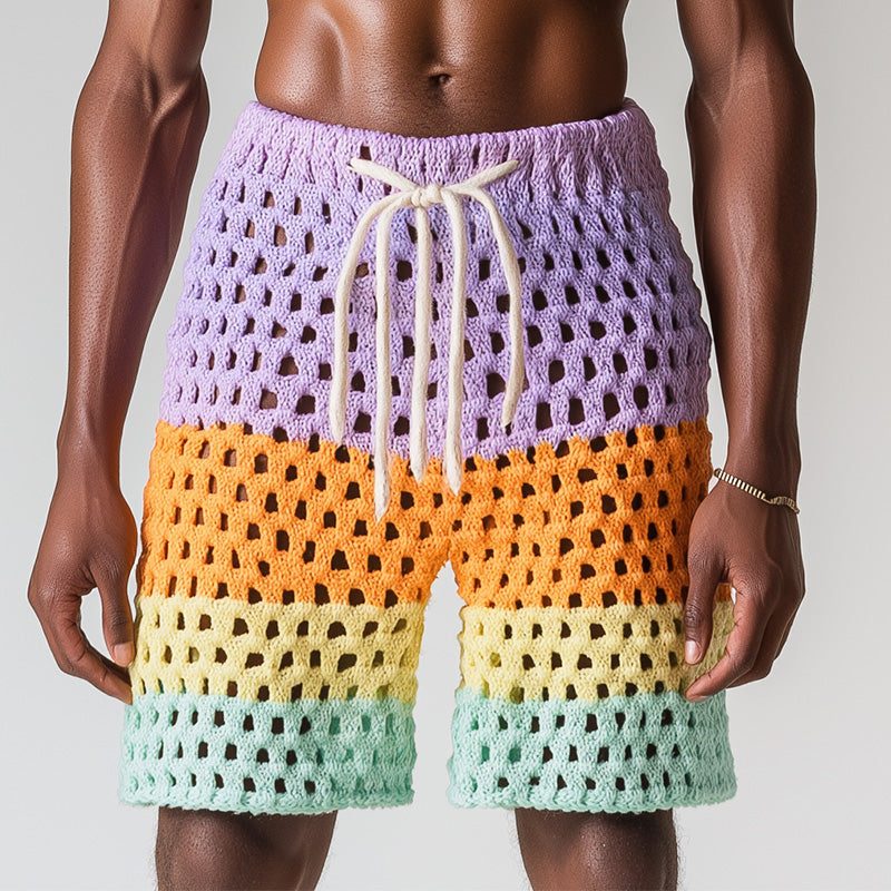 Men's Summer Fashion Hollow Breathable Gradient Woven Beach Shorts ASW2142D1P