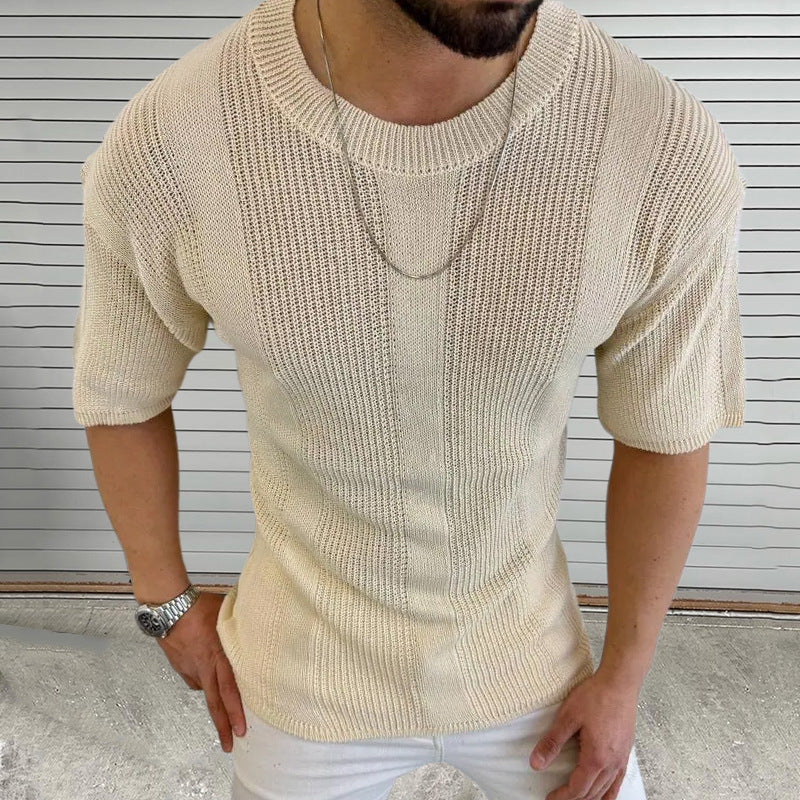 Atmungsaktives Strick-T-Shirt mit Rundhalsausschnitt und kurzen Ärmeln für Herren ASW2378D0X