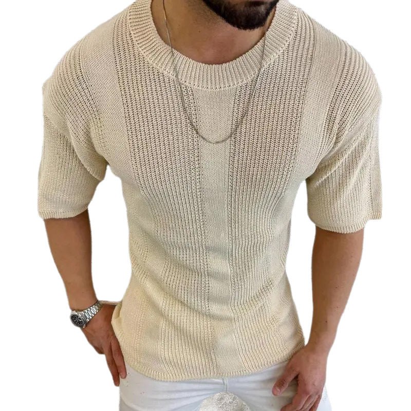 Atmungsaktives Strick-T-Shirt mit Rundhalsausschnitt und kurzen Ärmeln für Herren ASW2378D0X