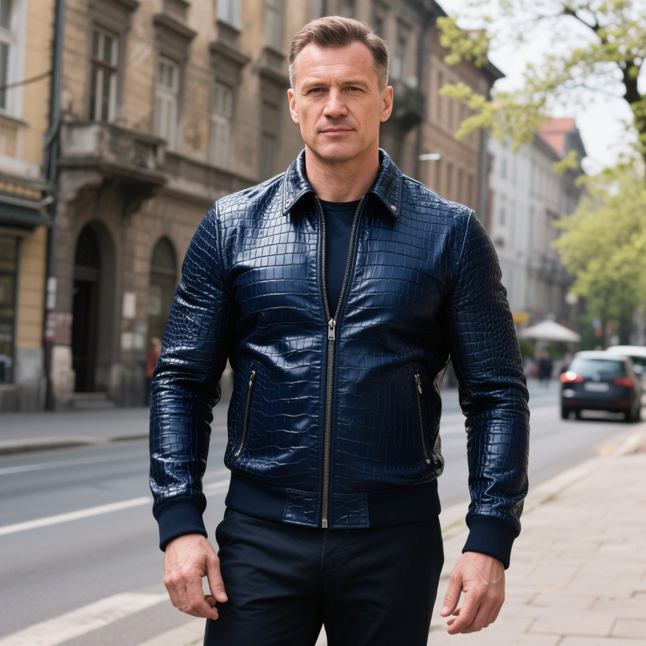 Men's fashionable casual high-end crocodile leather jacket