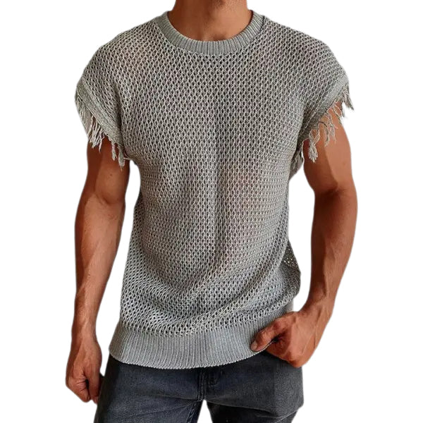 Men's Fringed Sheer Sleeveless Top