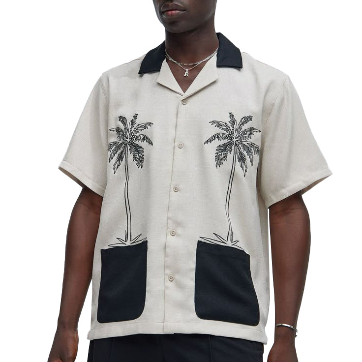 Men's fashionable casual short-sleeved shirt with floral prints