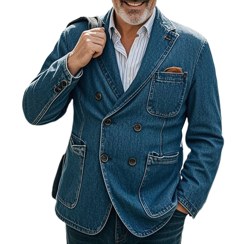 Men's fashionable casual navy blue denim jacket