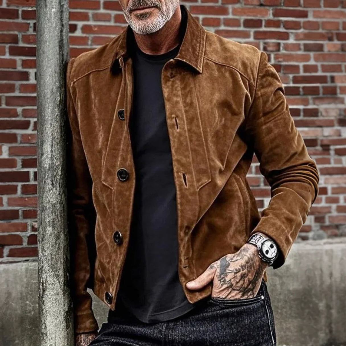 Men's fashionable casual brown suede jacket