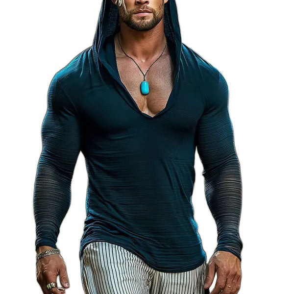 Herren Basic Vielseitiges Einfarbiges Lässiges Langarm-T-Shirt mit Kapuze