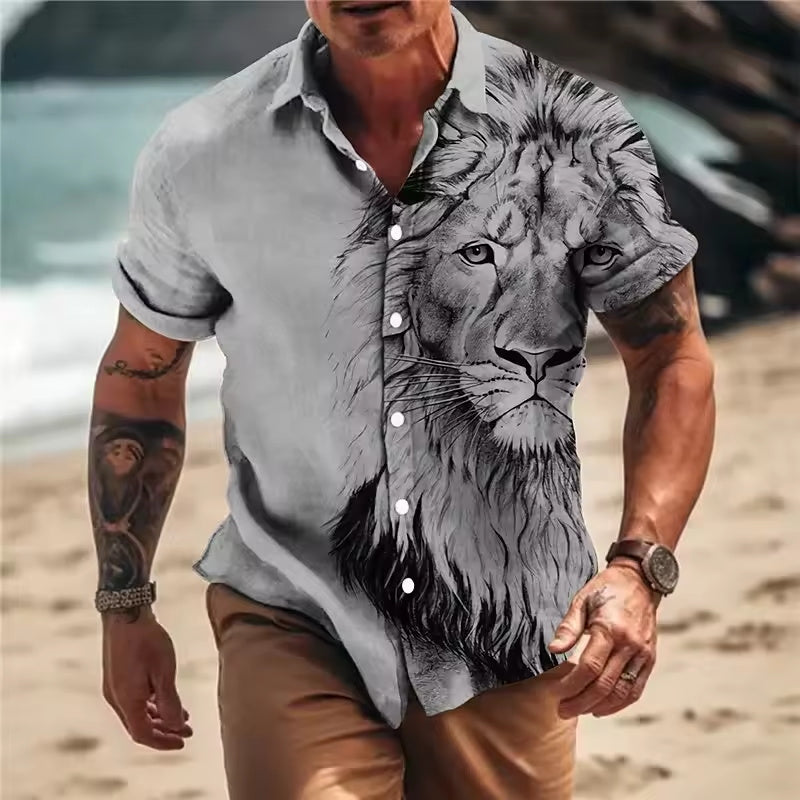 Men's fashionable casual short-sleeved shirt with floral prints