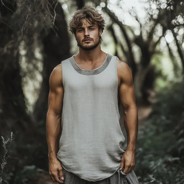 Men's Retro Casual Embroidered Linen Vest