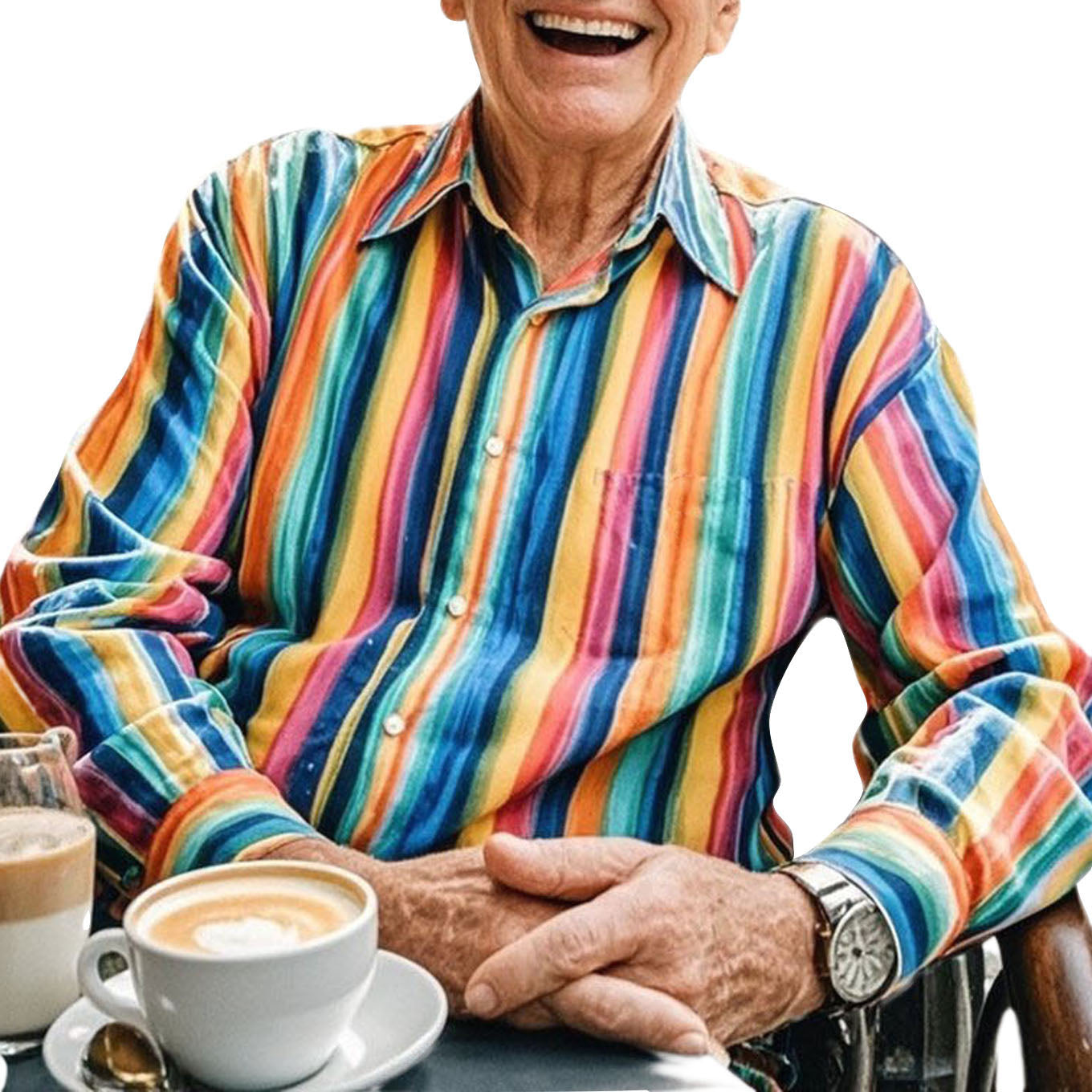 Chemise à manches longues à rayures arc-en-ciel décontractée et tendance pour homme