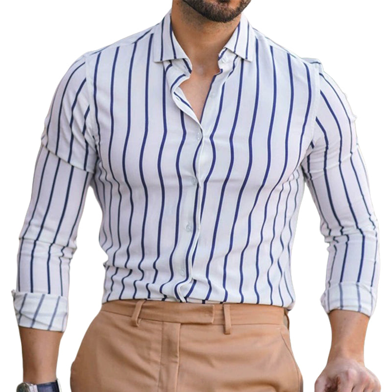 Men's fashionable casual striped long-sleeved shirt