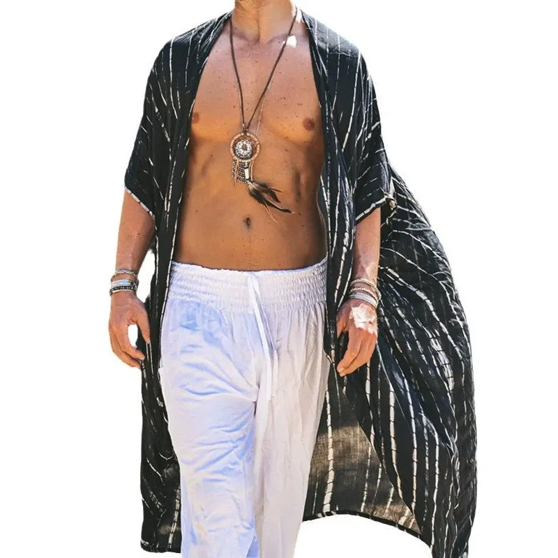 Men's fashionable casual geometric printed long gown coat