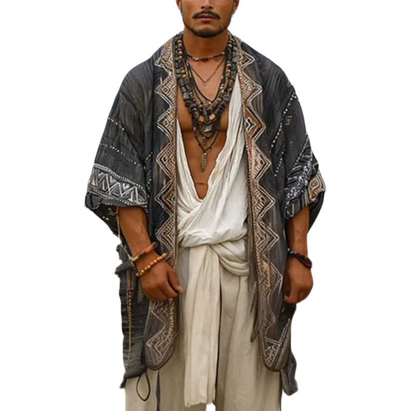 Men's fashionable casual geometric printed long gown coat