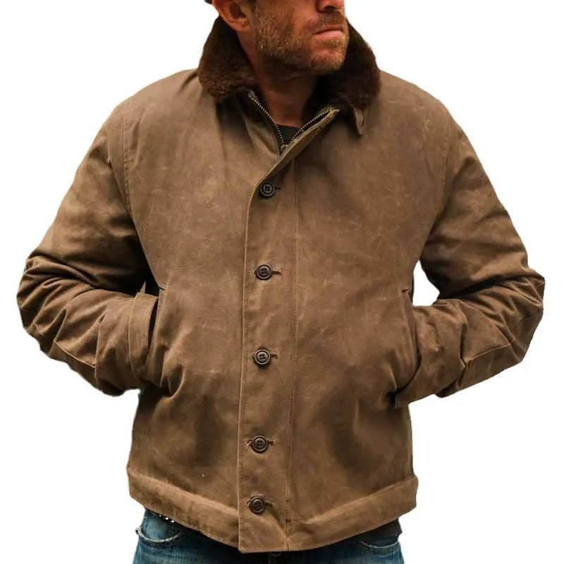 Plain-colored lambskin men's casual coat