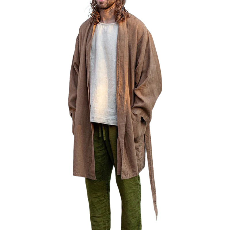 Men's fashionable and casual cotton and linen robe