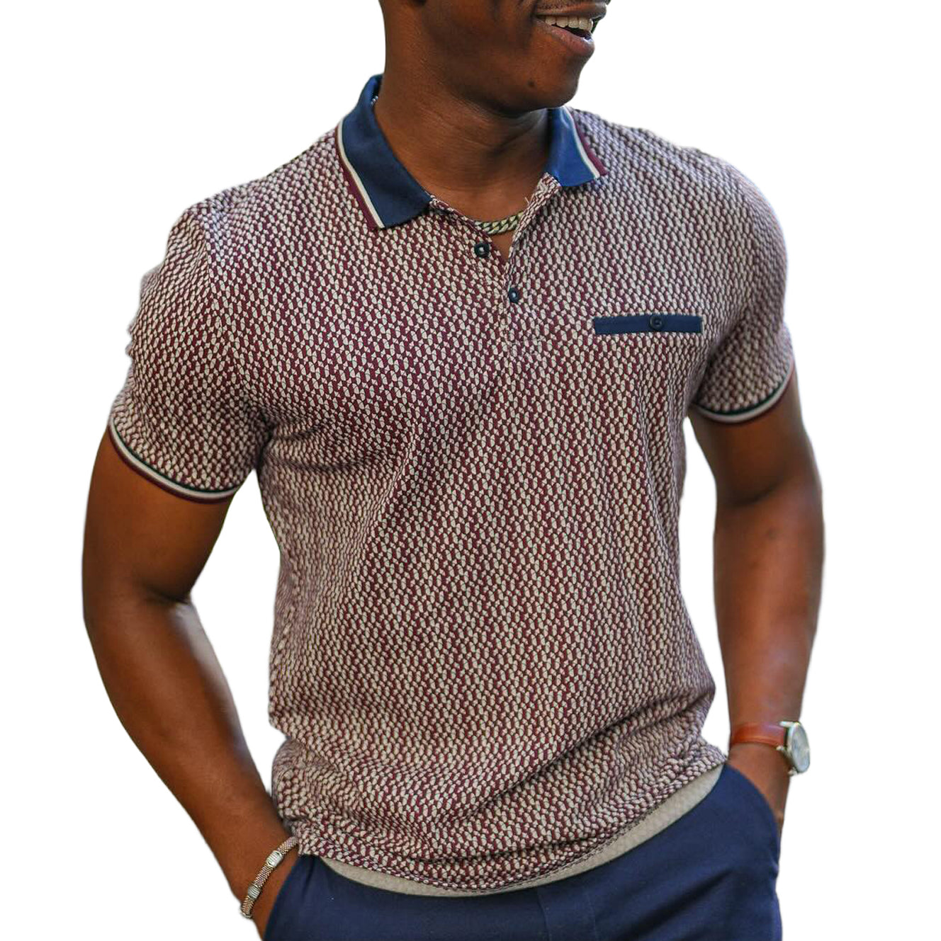 Men's fashionable casual geometric printed polo shirt