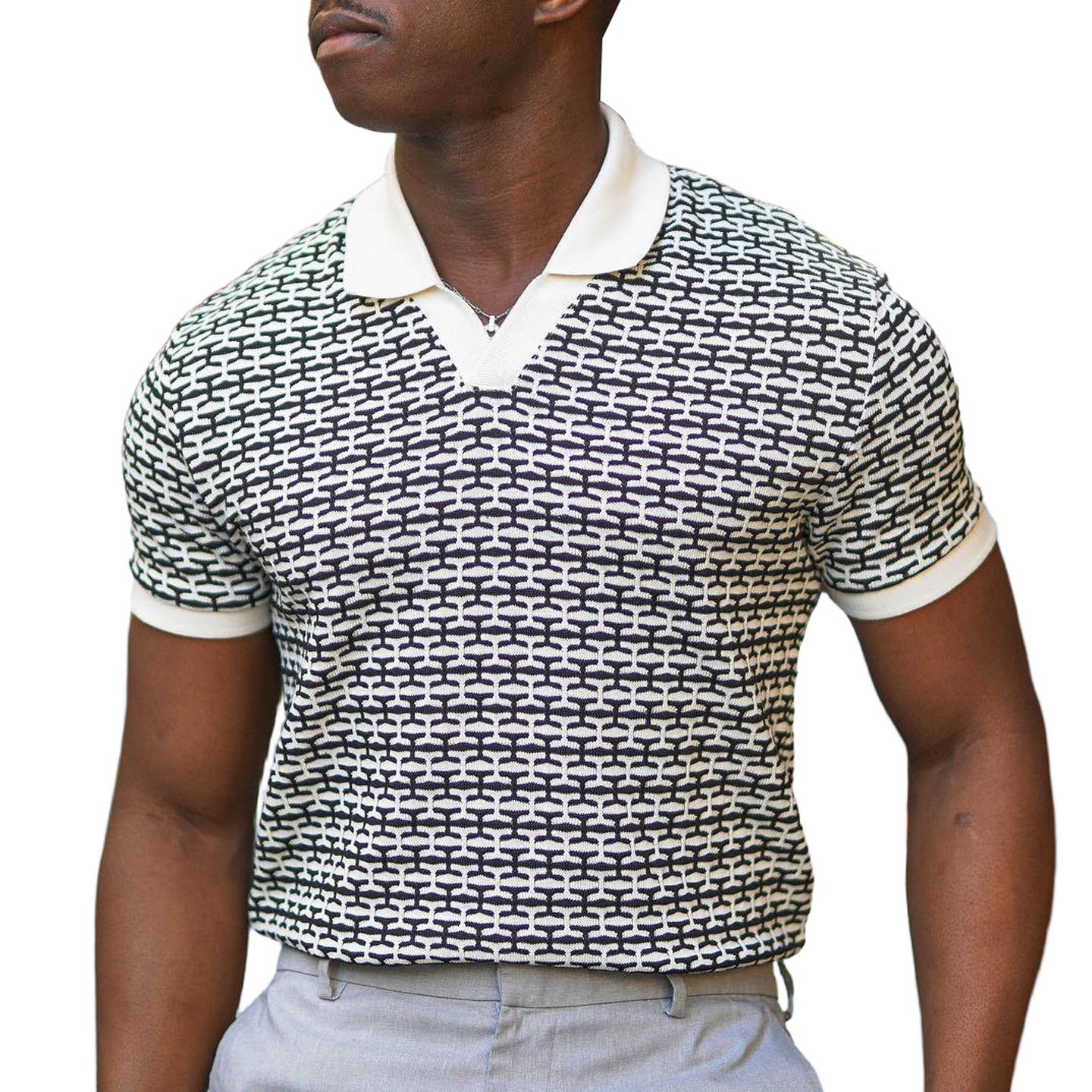 Men's fashionable casual geometric printed polo shirt