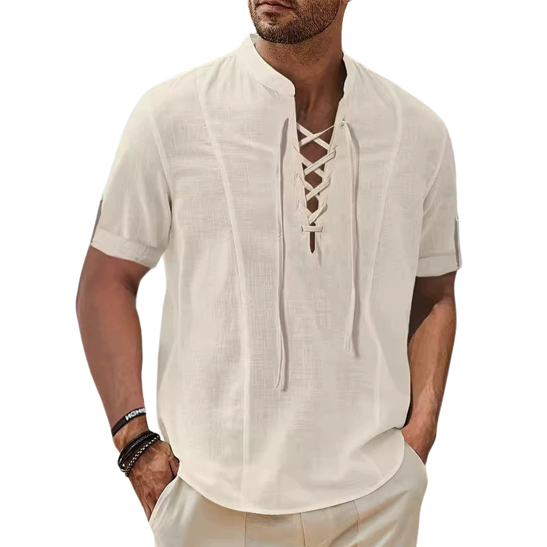 Chemise blanche à cordon de serrage pour homme, tendance et décontractée