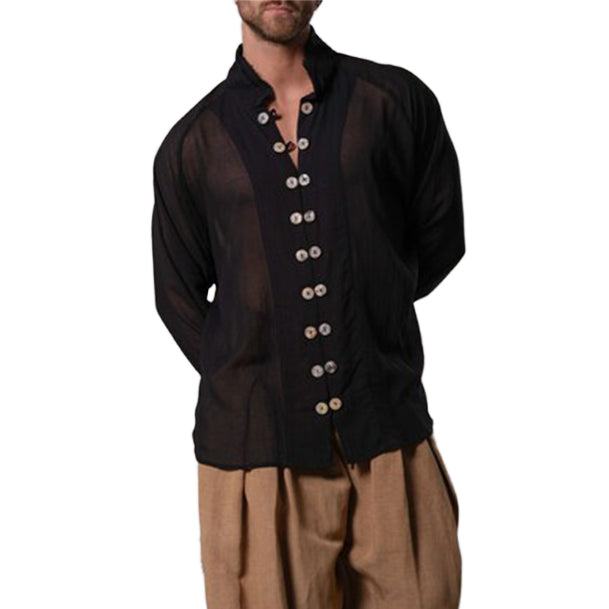 Chemise noire à manches longues pour homme, tendance et décontractée