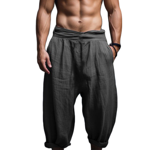 Men's fashionable and casual Bohemian-style cotton and linen trousers