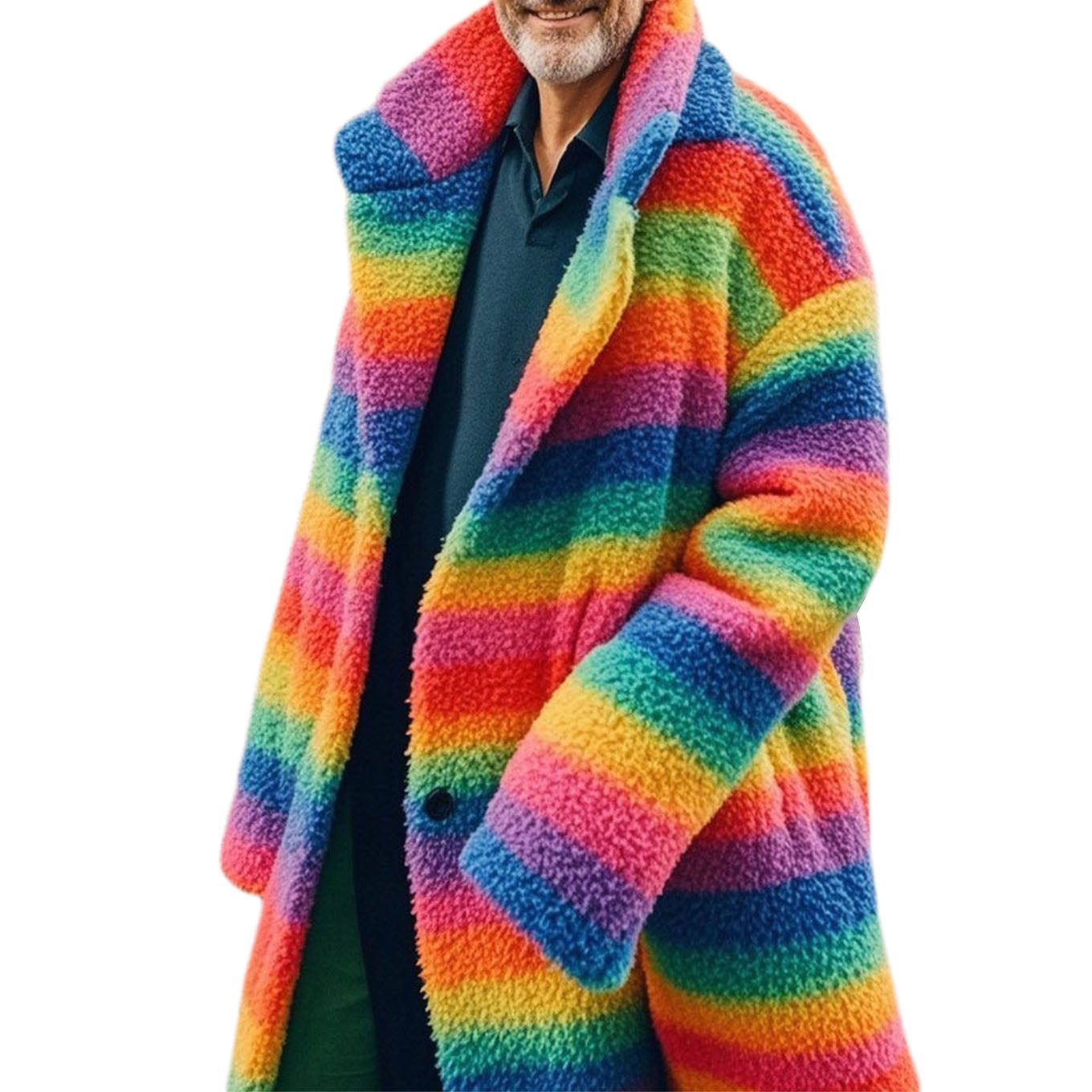 Men's fashionable casual rainbow-colored striped printed coat