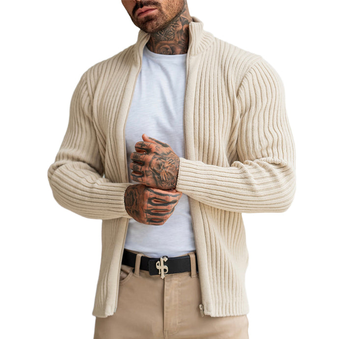Cardigan zippé côtelé épais
