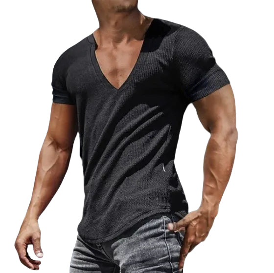 Men's fashionable casual solid-color V-neck T-shirt