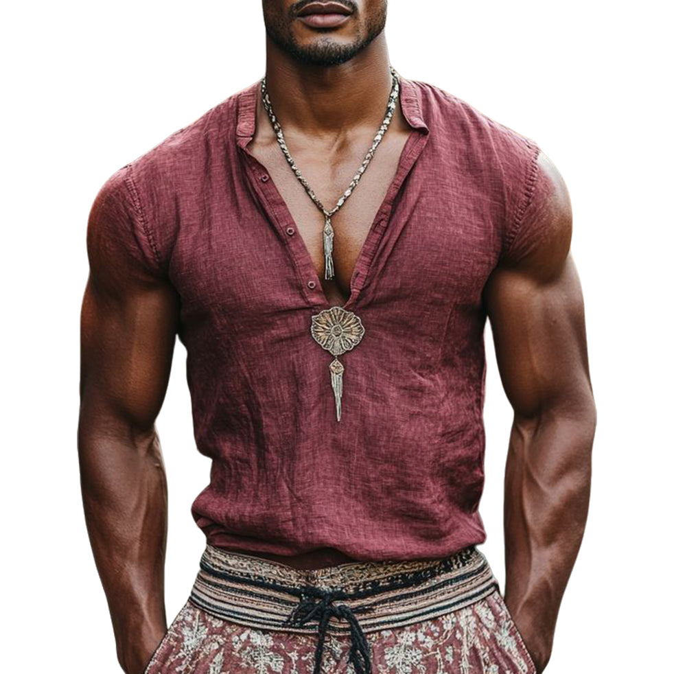 T-shirt à manches courtes rouge vin pour homme, tendance et décontracté