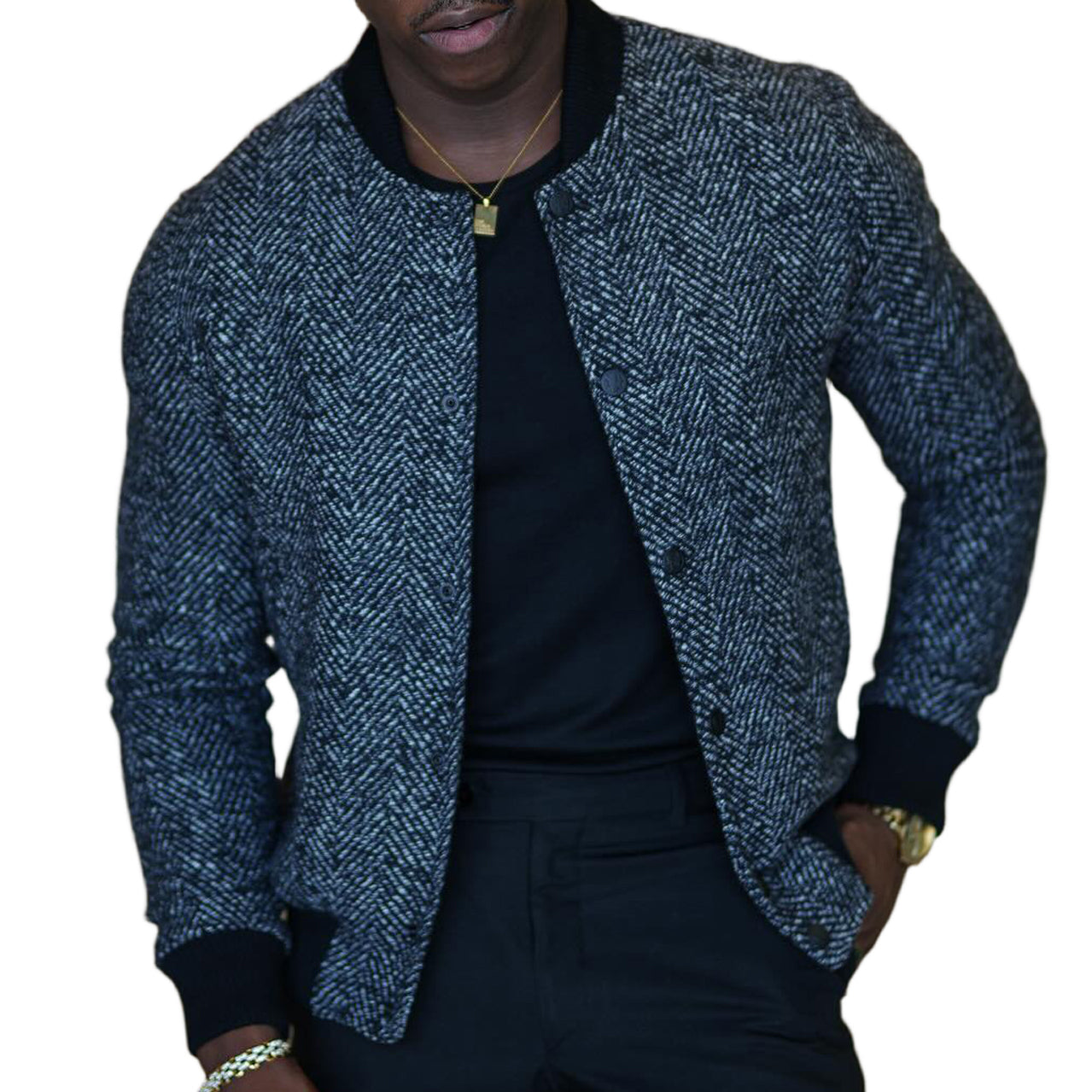 Men's fashionable and casual black geometric jacket