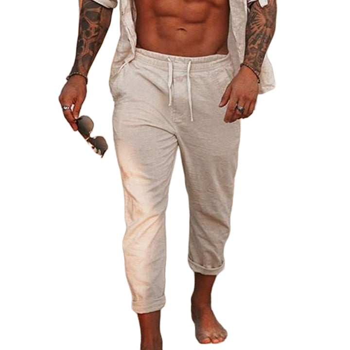 Men's fashionable and casual Bohemian-style cotton and linen trousers