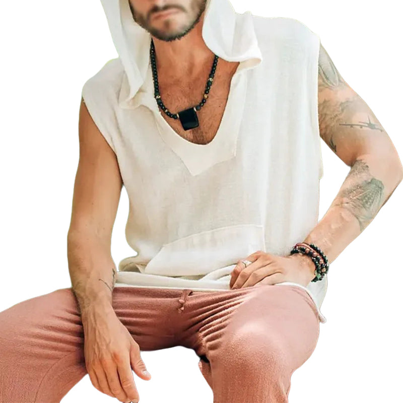 Men's fashionable and casual white hooded vest