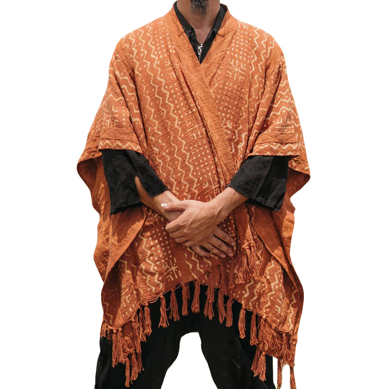 Men's fashionable casual brown fringed cape