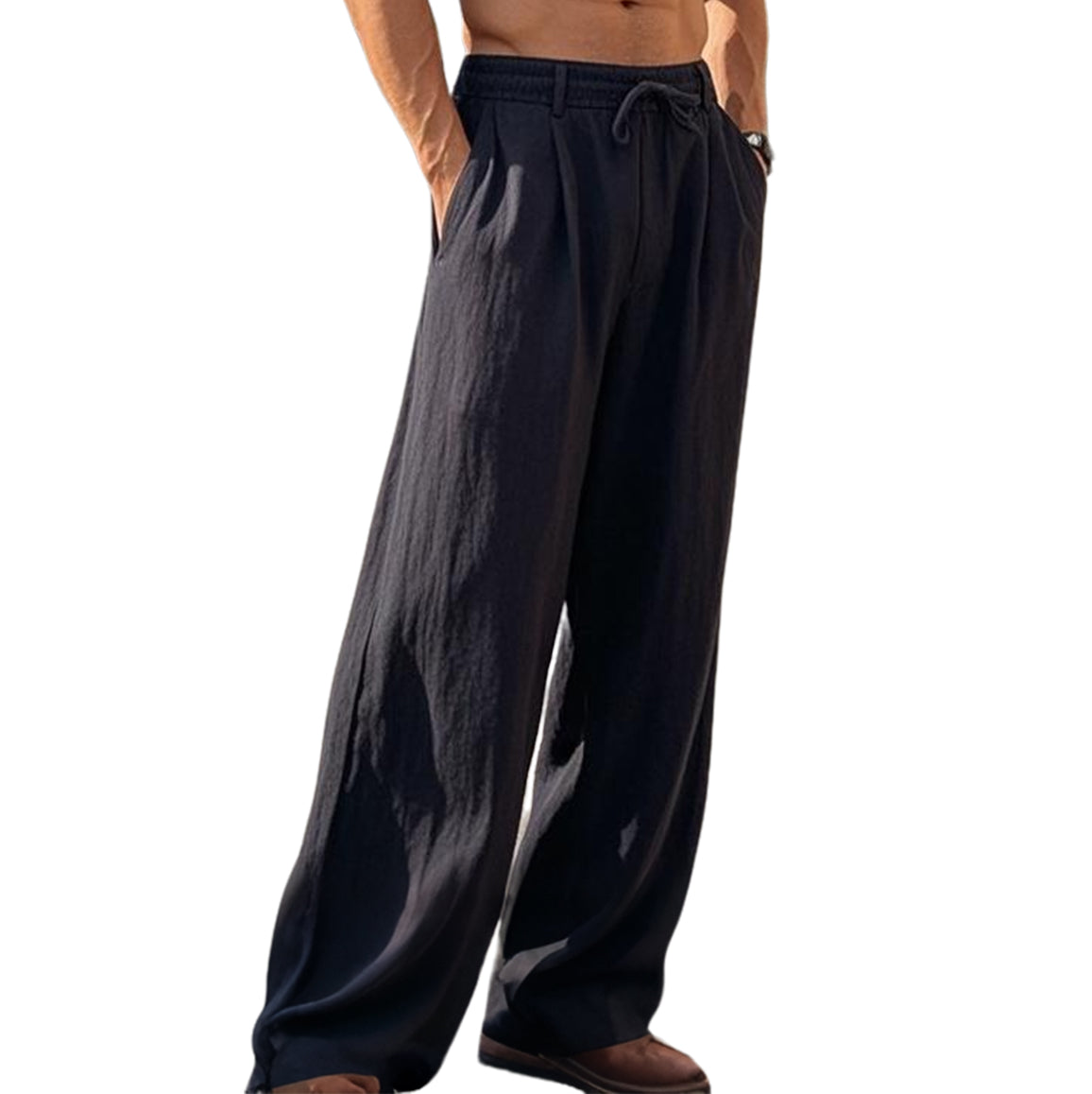 Men's fashionable casual black linen trousers