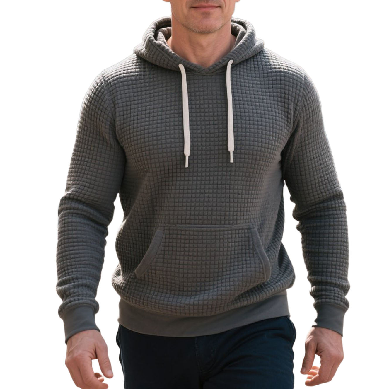 Men's fashionable casual waffle hooded sweatshirt