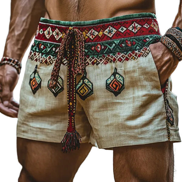 Men's Holiday Bohemian Ethnic Casual Breathable Linen Shorts