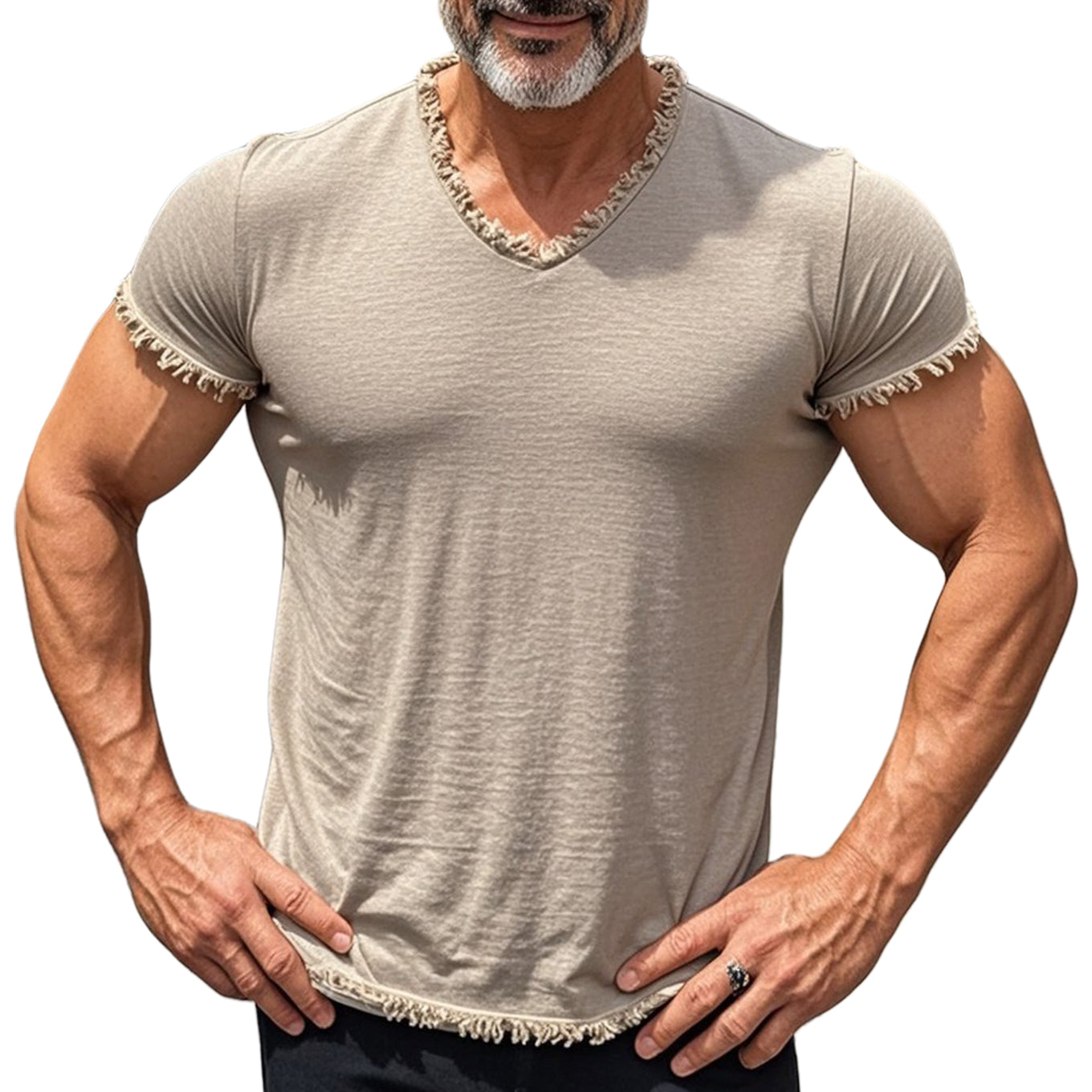 Men's fashionable and casual fringed short-sleeved T-shirt