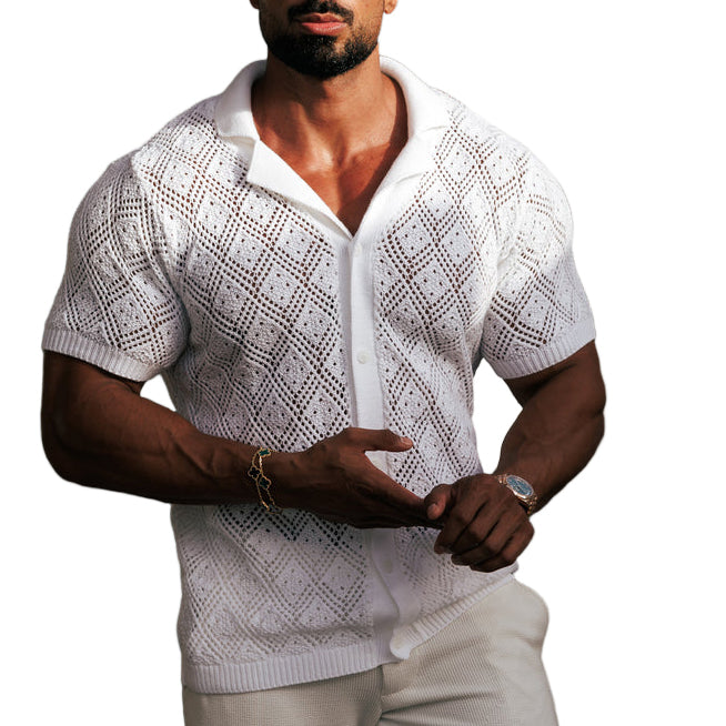 Crochet Shirt Black Short Sleeve