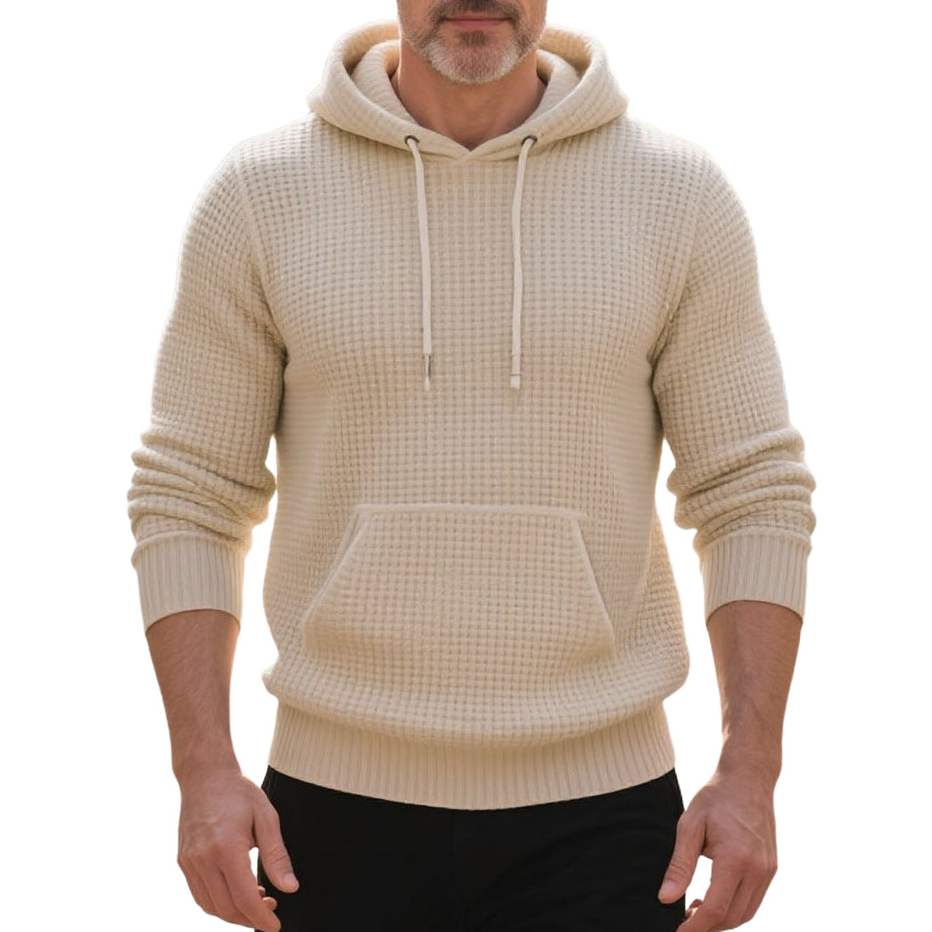 Men's fashionable casual waffle hooded sweatshirt