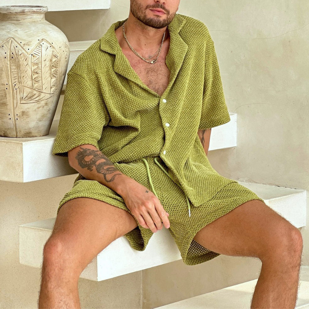 Ensemble chemise à revers et short décontracté pour homme, idéal pour l'été