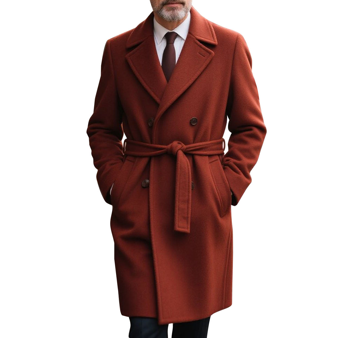 Men's fashionable and casual brown long-sleeved overcoat